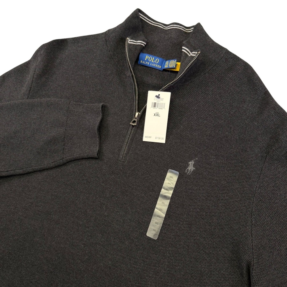 NEW Polo Ralph Lauren Quarter Zip Pullover Mens XXL‎ Grey Cotton Textured Knit